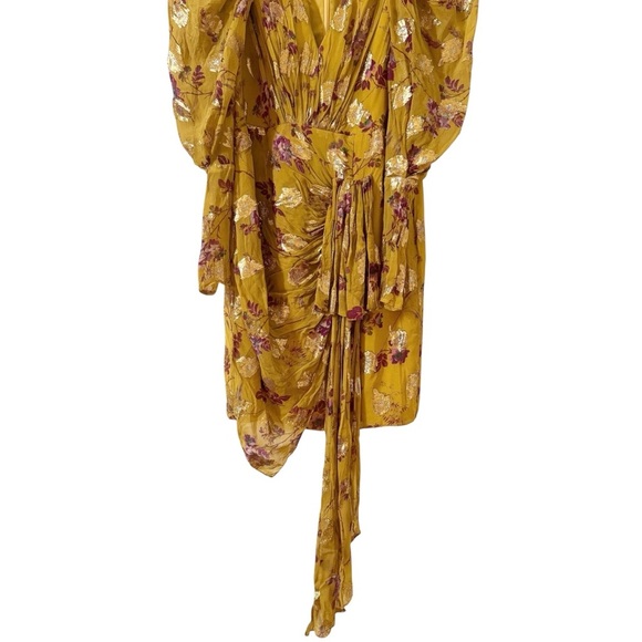 Flor et. al Cocktail Mini Dress Ruffle Floral Yellow Metallic Sz 4 - Picture 7 of 12
